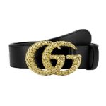 GUCCI LEATHER BELT W/ TEXTURED DOUBLE G BUCKLE-B10
