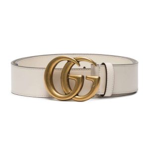 GUCCI WHITE LEATHER BELT WITH DOUBLE G BUCKLE-B15