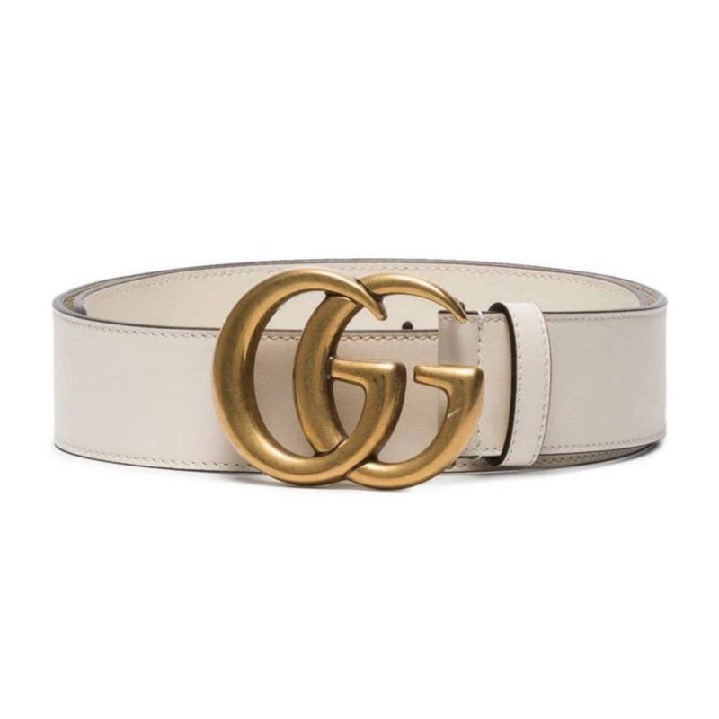 GUCCI WHITE LEATHER BELT WITH DOUBLE G BUCKLE ¨C B15