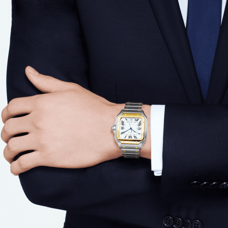 Santos de Cartier Large Steel & 18ct Yellow Gold Bracelet/Strap Watch - Image 3