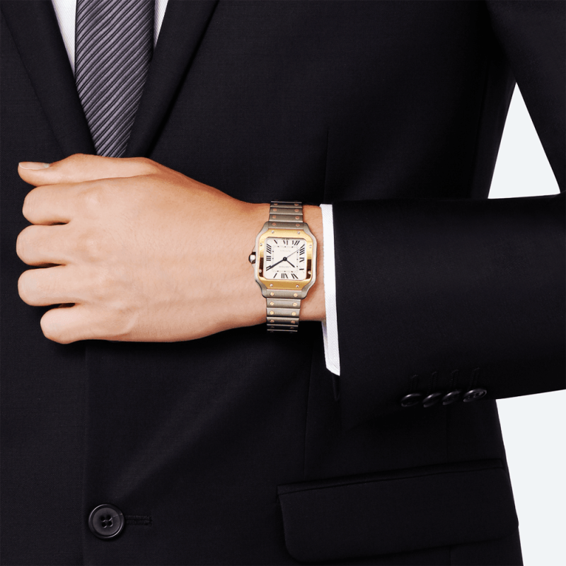Santos de Cartier Medium Steel & 18ct Yellow Gold Bracelet/Strap Watch - Image 3