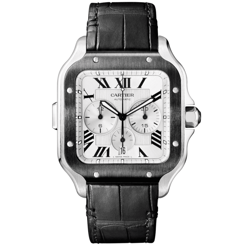 Santos de Cartier XL Chronograph Rubber/Leather Strap Watch - Image 2