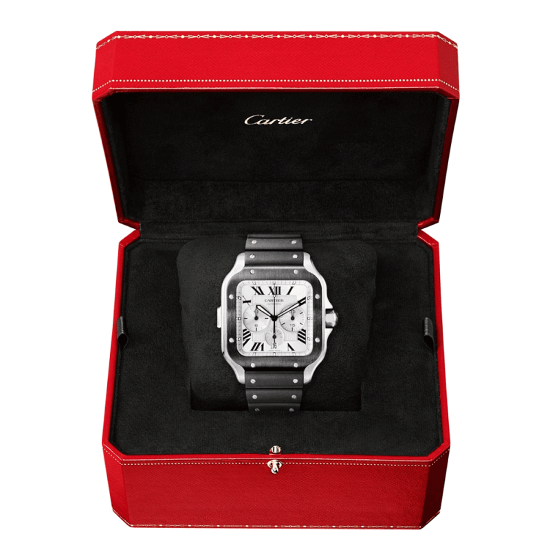 Santos de Cartier XL Chronograph Rubber/Leather Strap Watch - Image 3