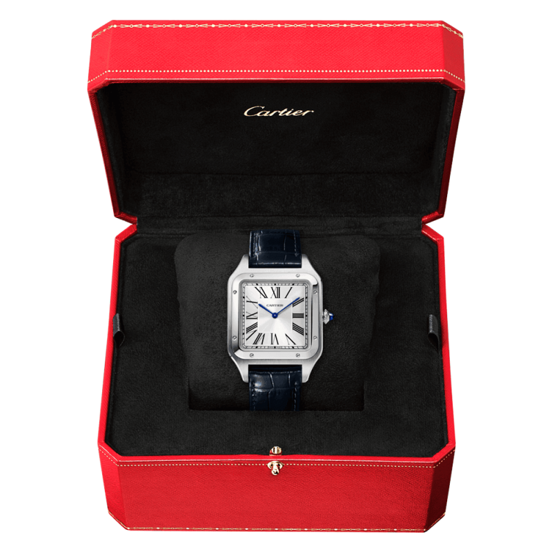Santos-Dumont XL Steel & Silver Dial Leather Strap Watch - Image 2