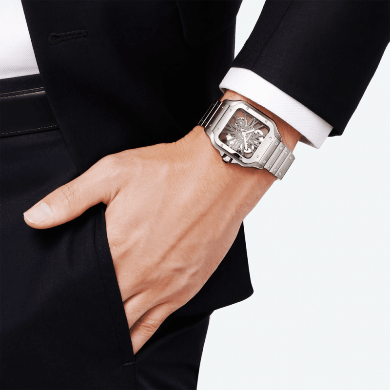 Santos de Cartier Large Steel Skeleton Dial Bracelet/Strap Watch - Image 2