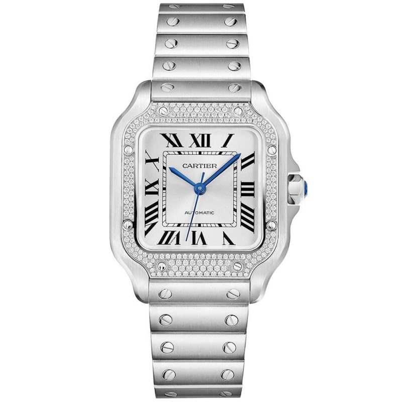 Santos de Cartier Medium Steel Diamond Set Bezel Bracelet/Strap Watch