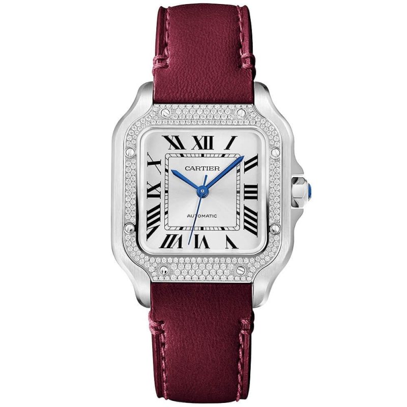 Santos de Cartier Medium Steel Diamond Set Bezel Bracelet/Strap Watch - Image 2