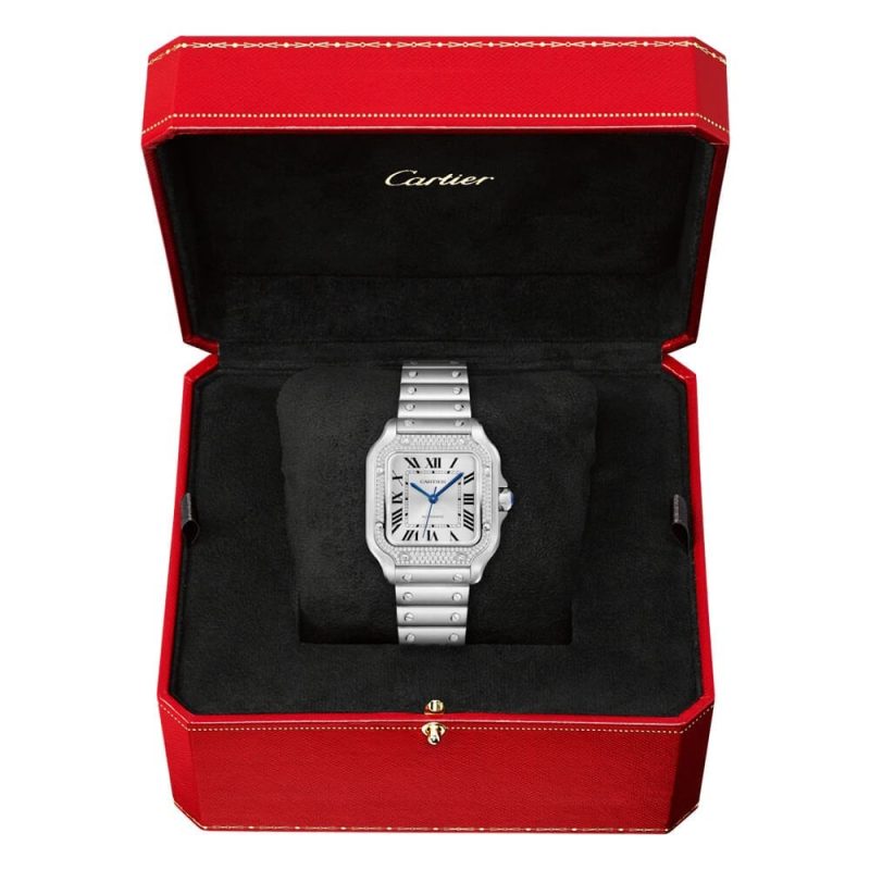 Santos de Cartier Medium Steel Diamond Set Bezel Bracelet/Strap Watch - Image 3