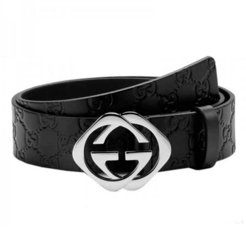 GUCCI BLACK S.SI.MA LEATHER BELT WITH SQUARE G BUCKLE ¨C BELT04