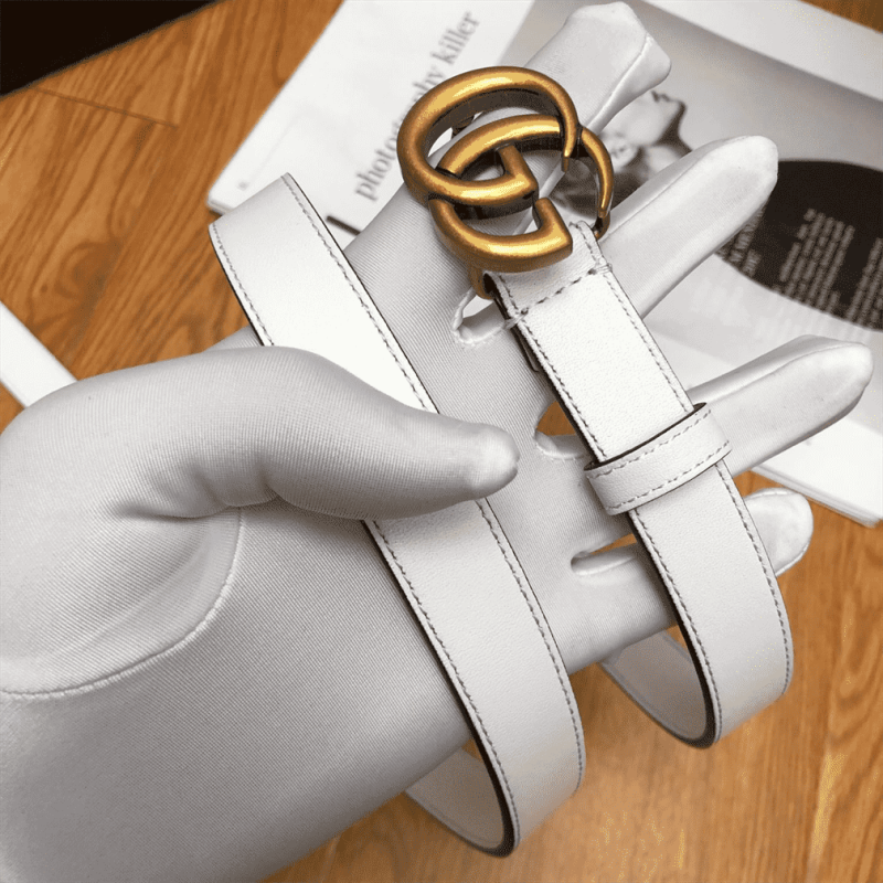 GUCCI WHITE LEATHER BELT WITH DOUBLE G BUCKLE ¨C B15 - Image 2