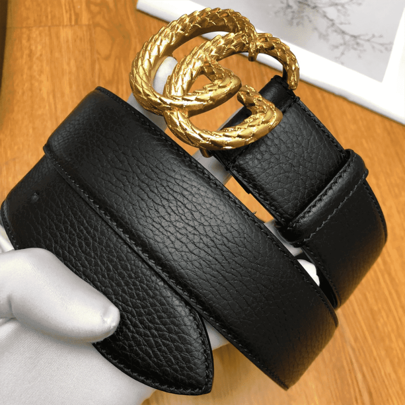 GUCCI LEATHER BELT W/ TEXTURED DOUBLE G BUCKLE ¨C B10 - Image 8