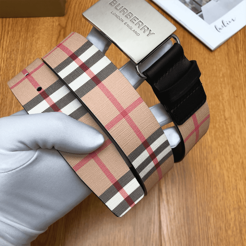 BURBERRY PLAQUE BUCKLE VINTAGE CHECK E-CANVAS BELT - B023 - Image 8