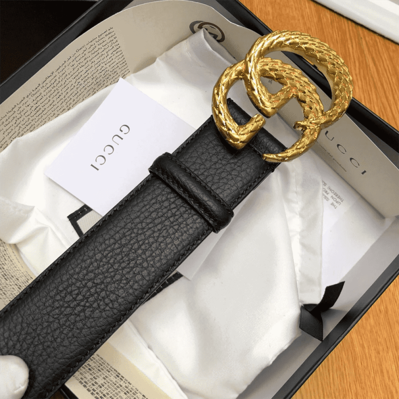 GUCCI LEATHER BELT W/ TEXTURED DOUBLE G BUCKLE ¨C B10 - Image 6