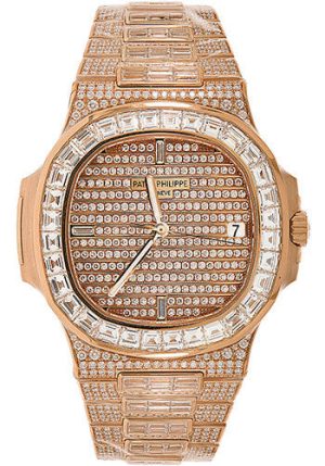 Patek Philippe Nautilus ¨C 40mm Rose Gold Diamond Paved Case ¨C Diamond Paved Dial ¨C Diamond Paved Bracelet ¨C 5719/10R-010