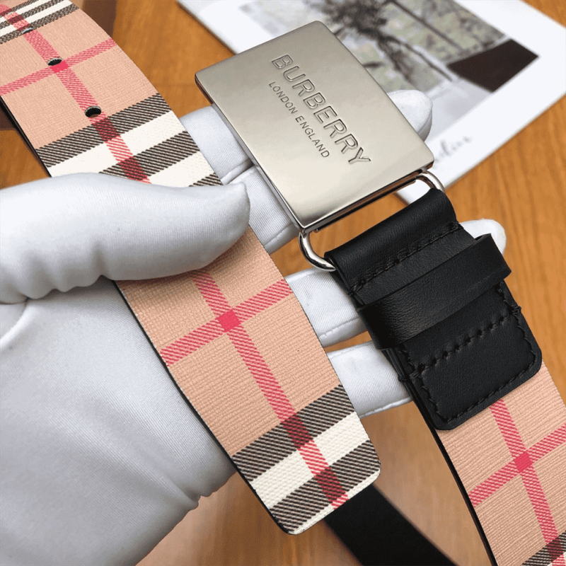 BURBERRY PLAQUE BUCKLE VINTAGE CHECK E-CANVAS BELT - B023 - Image 5