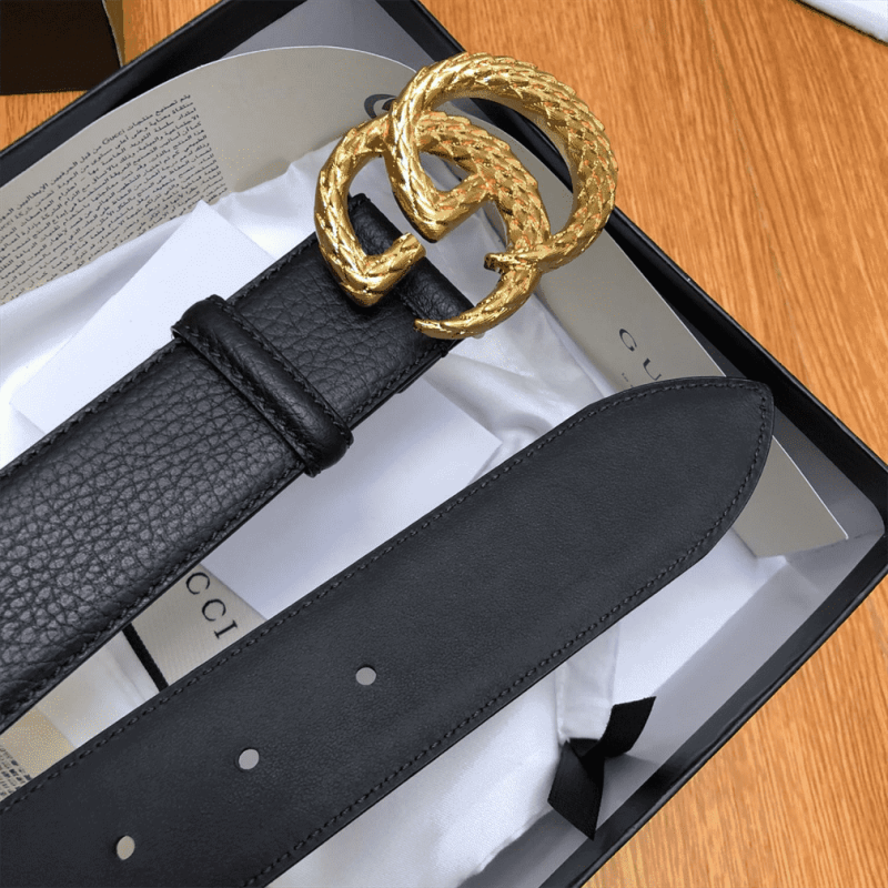 GUCCI LEATHER BELT W/ TEXTURED DOUBLE G BUCKLE ¨C B10 - Image 4