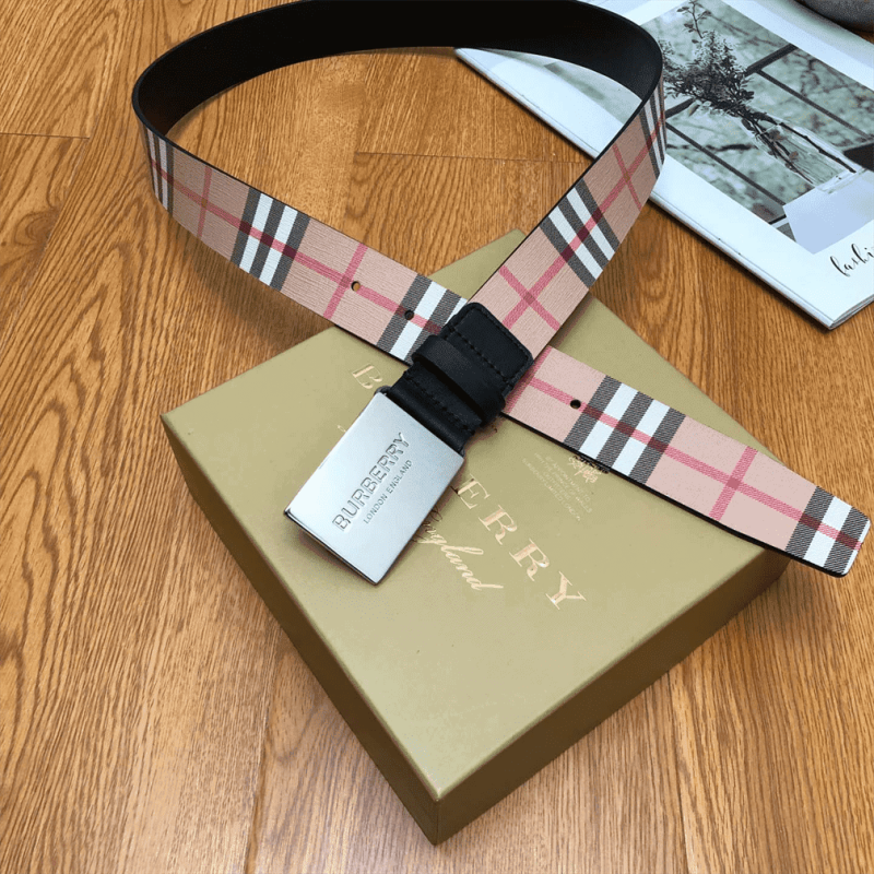 BURBERRY PLAQUE BUCKLE VINTAGE CHECK E-CANVAS BELT - B023 - Image 3