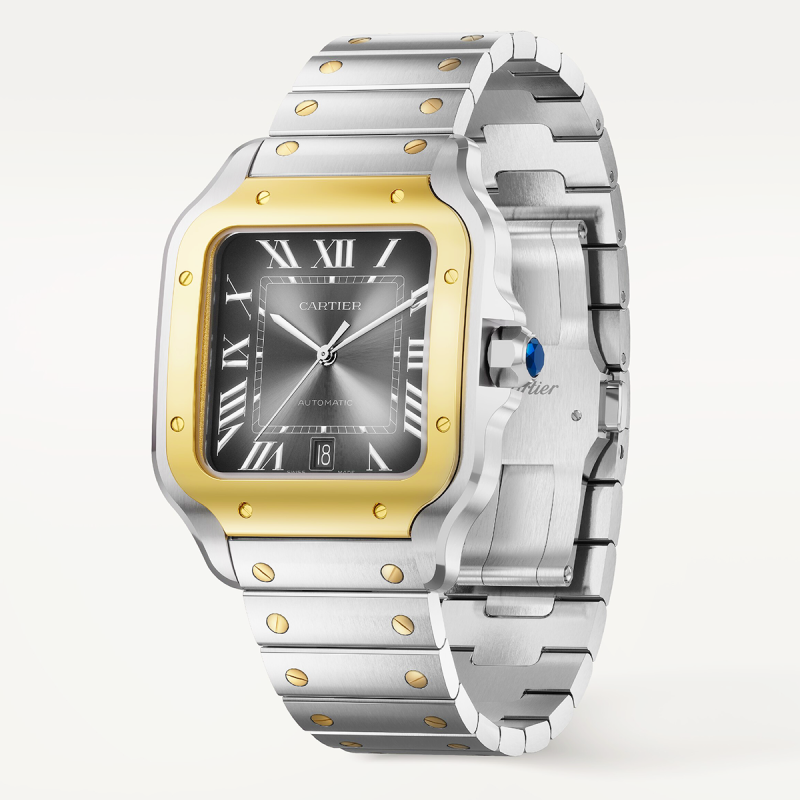 Santos de Cartier Large Two-Tone Grey Dial Bracelet/Strap Watch - Image 2