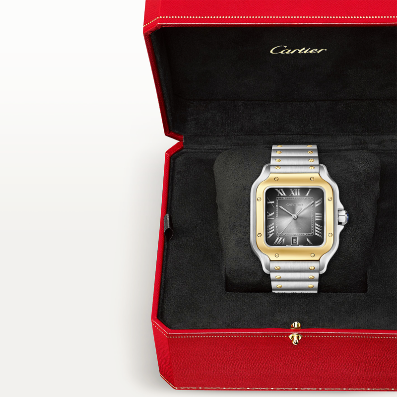 Santos de Cartier Large Two-Tone Grey Dial Bracelet/Strap Watch - Image 5