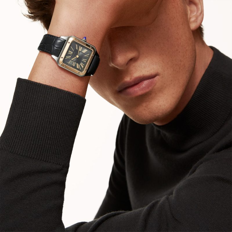 Santos-Dumont Large Steel & 18ct Yellow Gold Strap Watch - Image 6