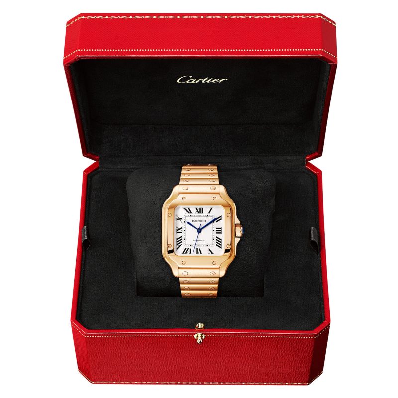 Santos de Cartier Medium Automatic 18ct Rose Gold Bracelet Watch - Image 4