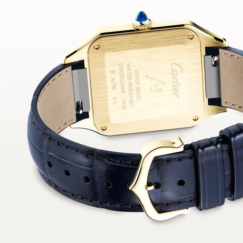 Santos-Dumont Large 18ct Yellow Gold Blue Dial Strap Watch - Image 3
