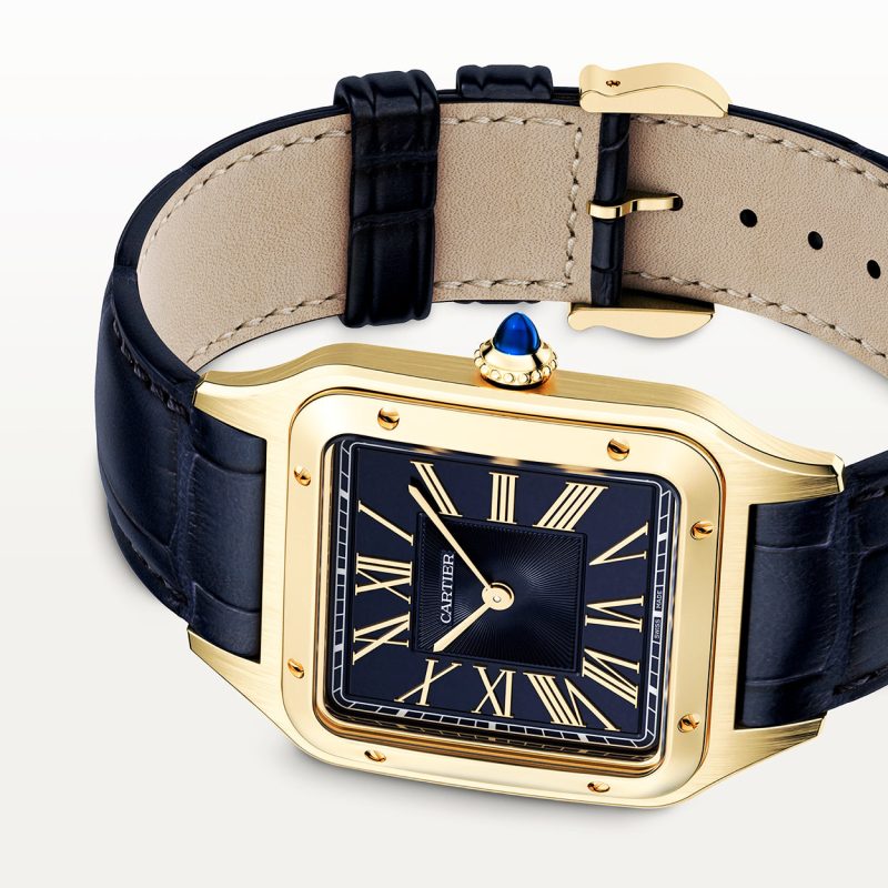 Santos-Dumont Large 18ct Yellow Gold Blue Dial Strap Watch - Image 2