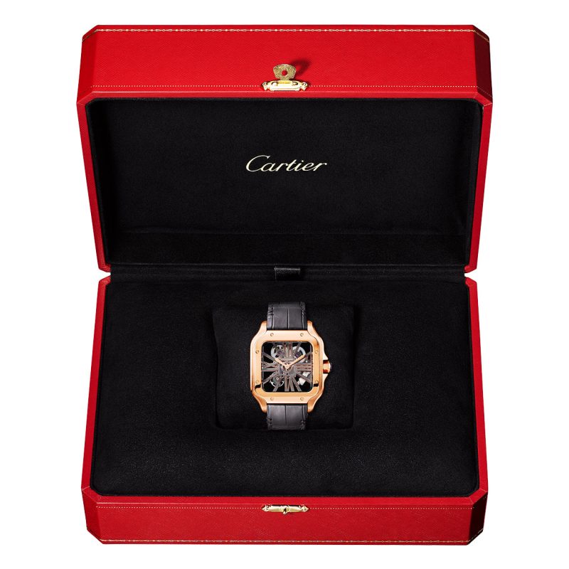 Santos de Cartier Large 18ct Rose Gold Skeleton Dial Strap Watch - Image 5