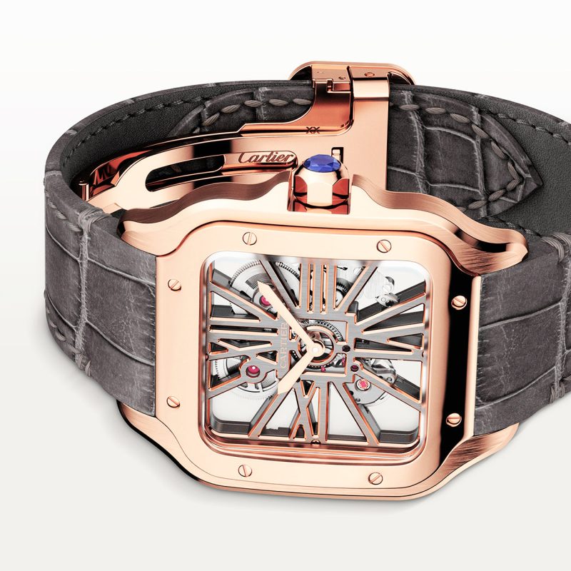 Santos de Cartier Large 18ct Rose Gold Skeleton Dial Strap Watch - Image 2