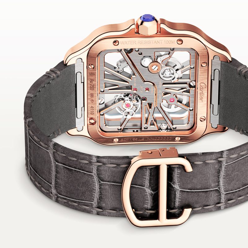 Santos de Cartier Large 18ct Rose Gold Skeleton Dial Strap Watch - Image 3