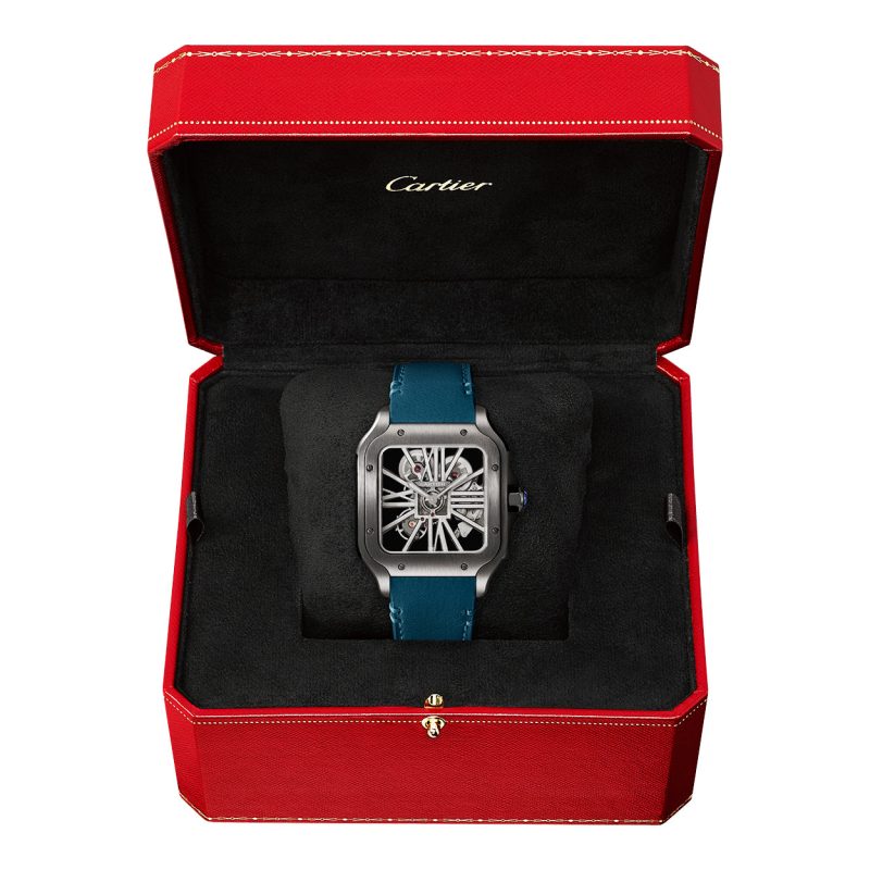 Santos de Cartier Large Skeleton Black ADLC Blue Strap Watch - Image 2