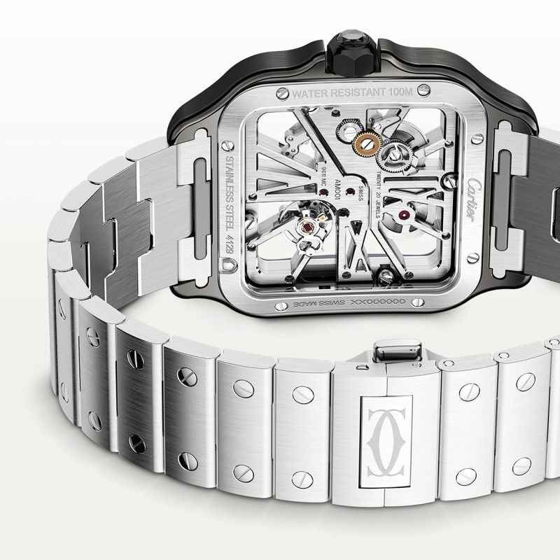 Santos de Cartier Large Skeleton Steel & Black ADLC Watch - Image 3