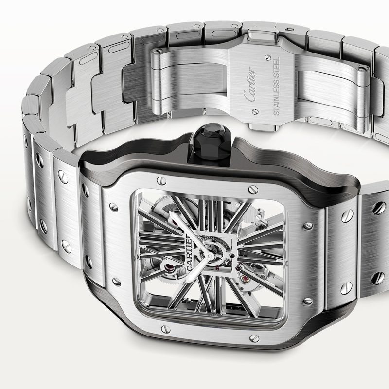 Santos de Cartier Large Skeleton Steel & Black ADLC Watch - Image 2