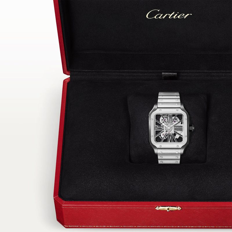 Santos de Cartier Large Skeleton Steel & Black ADLC Watch - Image 5