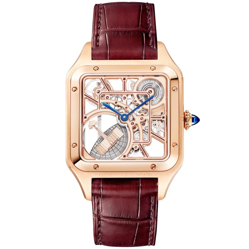 Santos-Dumont Large 18ct Rose Gold Skeleton Dial Automatic Watch - Image 3