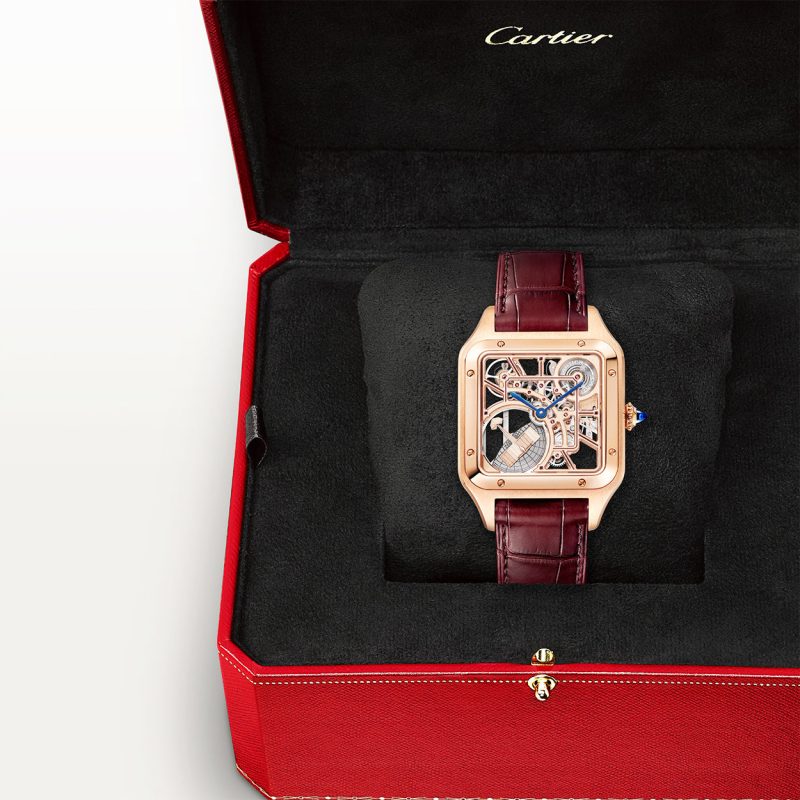 Santos-Dumont Large 18ct Rose Gold Skeleton Dial Automatic Watch - Image 2
