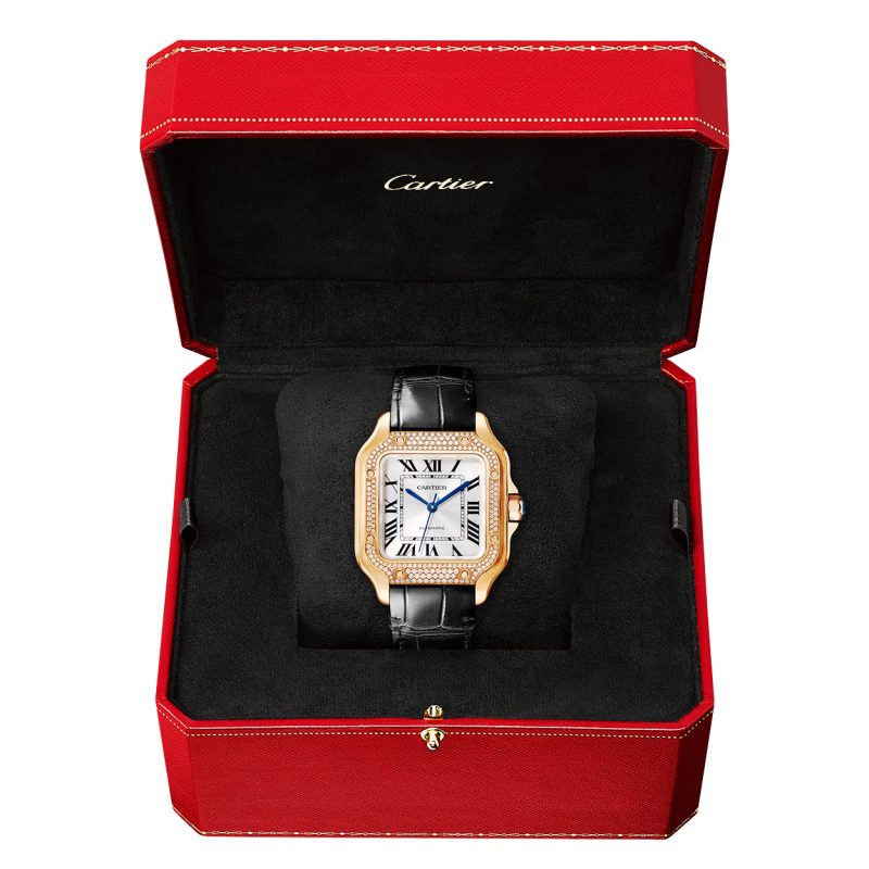 Santos de Cartier Medium Diamond Set Automatic 18ct Rose Gold Watch - Image 5
