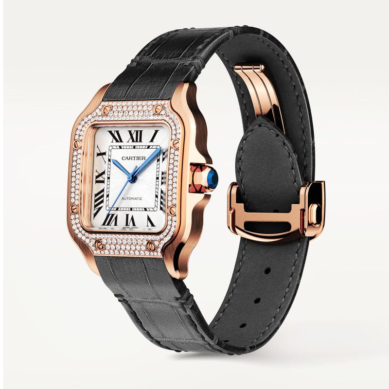 Santos de Cartier Medium Diamond Set Automatic 18ct Rose Gold Watch - Image 2