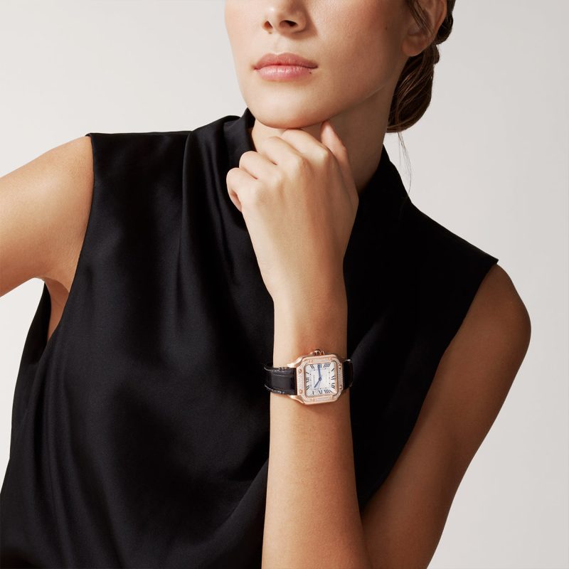 Santos de Cartier Medium Diamond Set Automatic 18ct Rose Gold Watch - Image 6
