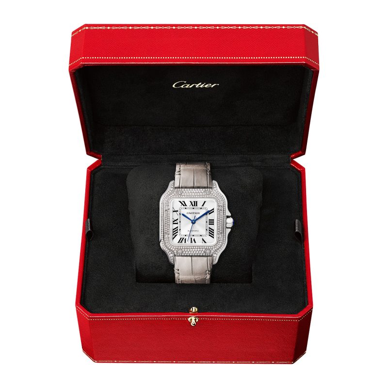 Santos de Cartier Medium Diamond Set Automatic 18ct White Gold Watch - Image 2