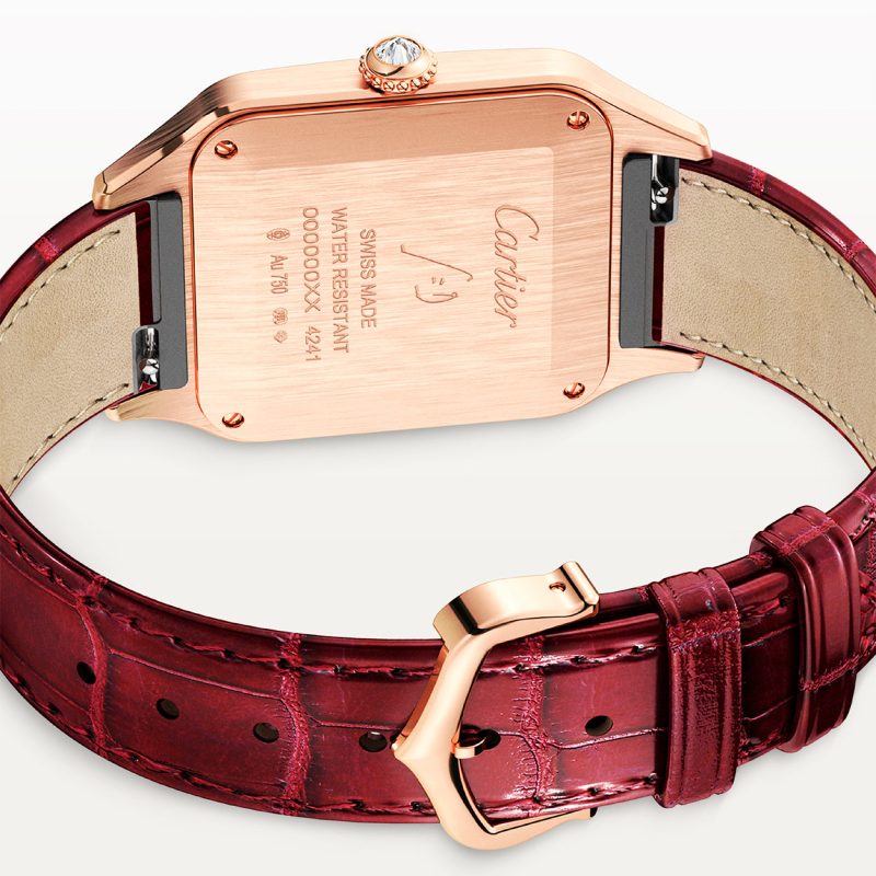 Santos-Dumont Large 18ct Rose Gold Silver Dial Diamond Bezel Watch - Image 2
