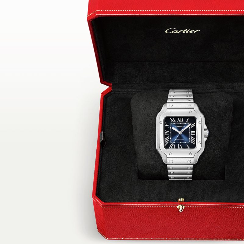 Santos de Cartier Medium Blue Dial Automatic Bracelet/Strap Watch - Image 6
