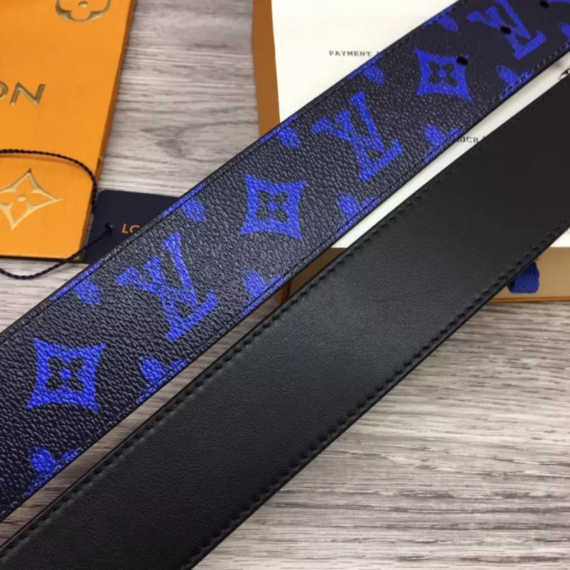 LOUIS VUITTON INITIALES EVERYDAY LV 40MM REVERSIBLE BELT BLUE MONOGRAM BLACK CALF LEATHER ¨C B0134 - Image 3