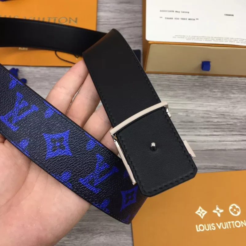 LOUIS VUITTON INITIALES EVERYDAY LV 40MM REVERSIBLE BELT BLUE MONOGRAM BLACK CALF LEATHER ¨C B0134 - Image 5
