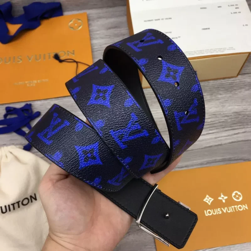 LOUIS VUITTON INITIALES EVERYDAY LV 40MM REVERSIBLE BELT BLUE MONOGRAM BLACK CALF LEATHER ¨C B0134 - Image 6