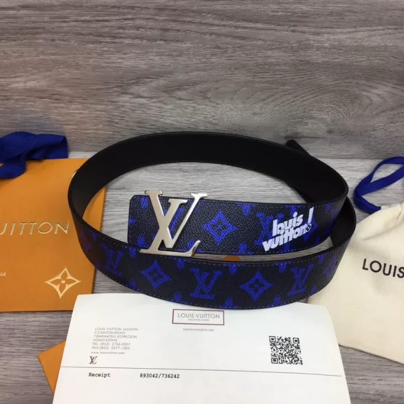 LOUIS VUITTON INITIALES EVERYDAY LV 40MM REVERSIBLE BELT BLUE MONOGRAM BLACK CALF LEATHER ¨C B0134 - Image 2