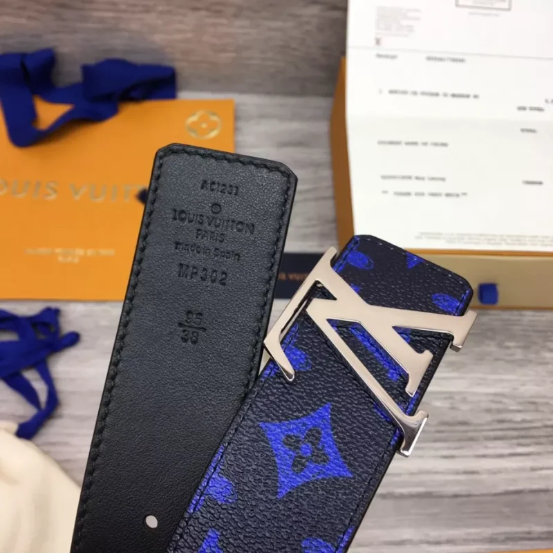 LOUIS VUITTON INITIALES EVERYDAY LV 40MM REVERSIBLE BELT BLUE MONOGRAM BLACK CALF LEATHER ¨C B0134 - Image 8