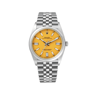 Rolex Perpetual 41mm Steel Yellow Dial Oyster Mens Watch 124300