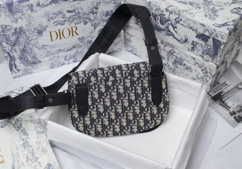 SADDLE POUCH BEIGE AND BLACK OBLIQUE JACQUARD – DR028 - Image 4