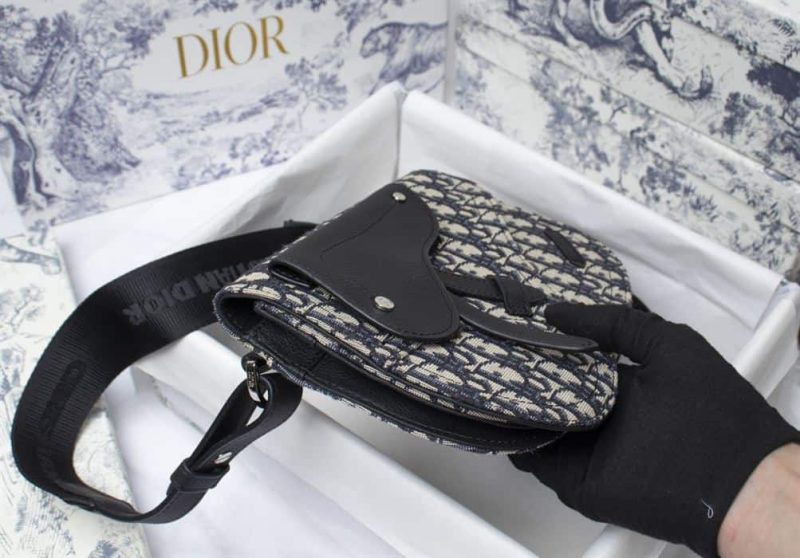 SADDLE POUCH BEIGE AND BLACK OBLIQUE JACQUARD – DR028 - Image 5